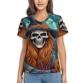thumbnail image 1 of Honeii Cartoon Pumpkin Skull Print Women's Classic V-Neck T-Shirt,Womens Fashion Tops,Stylish Everyday Top for Women, Casual Summer Spring Outfits Clothes-XX-Large, 1 of 5
