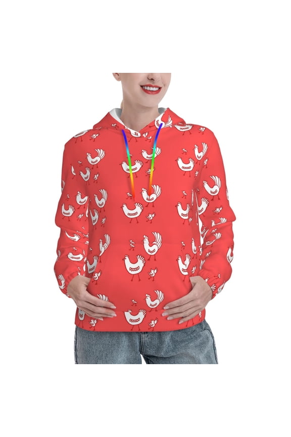 Cartoon Rooster Pattern Womens Oversized Hoodies Long Sleeve Sweatshirts Pullover Fall Outfits with Pocket-X-Large
