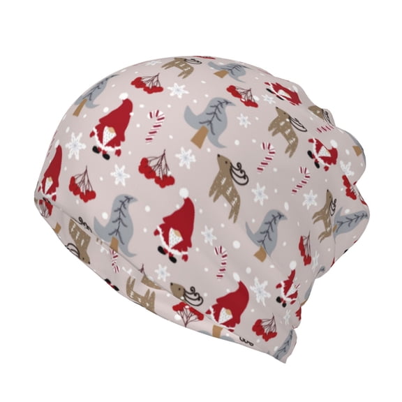 Honeii Cartoon Santa and Reindeer Print Winter Beanie Daily Hat - Thermal Polar Fleece Ski Running Hat Skull Cap for Men and Women,Beanie