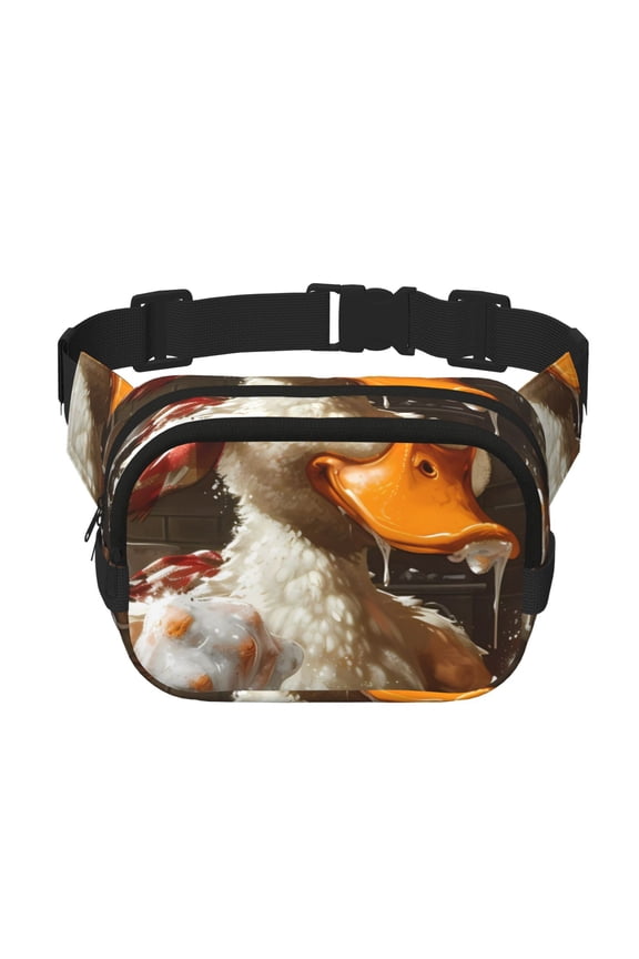 Cartoon Scottish Duck Print Square Double Layer Waist Bag,Waist Belt Bag Fashion Fanny Women and Men,For Travel Running Hiking Walking