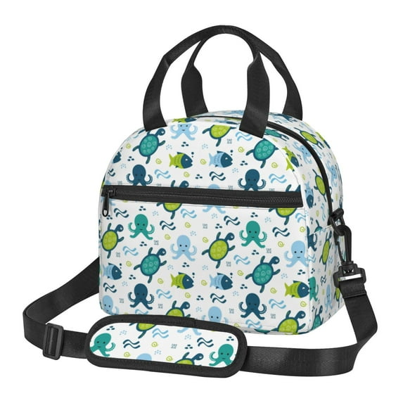 Honeii Cartoon Sea Creatures Print Lunch Box,Insulated Lunch Bag,Lunch Tote Bags,Leakproof Cooler Lunch Case for Travel Work Picnic