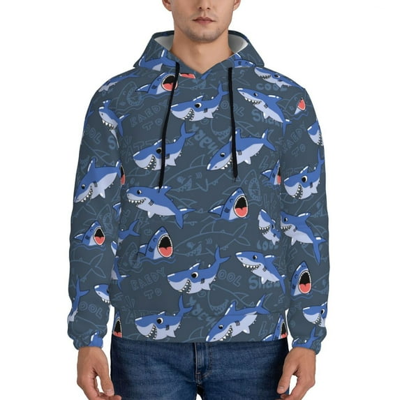 Honeii Cartoon Shark Pattern Mens Hoodies Men's Loose Sleeve Sweatshirt,Pullover Hooded Sweatshirt for Men,Essentials Hoodie-3X-Large