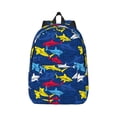 thumbnail image 1 of Honeii Cartoon Shark Print Canvas College Laptop Backpack, Durable Rucksack Travel Notebook Bag School Backpack Book Bag for Men Women-Small, 1 of 7