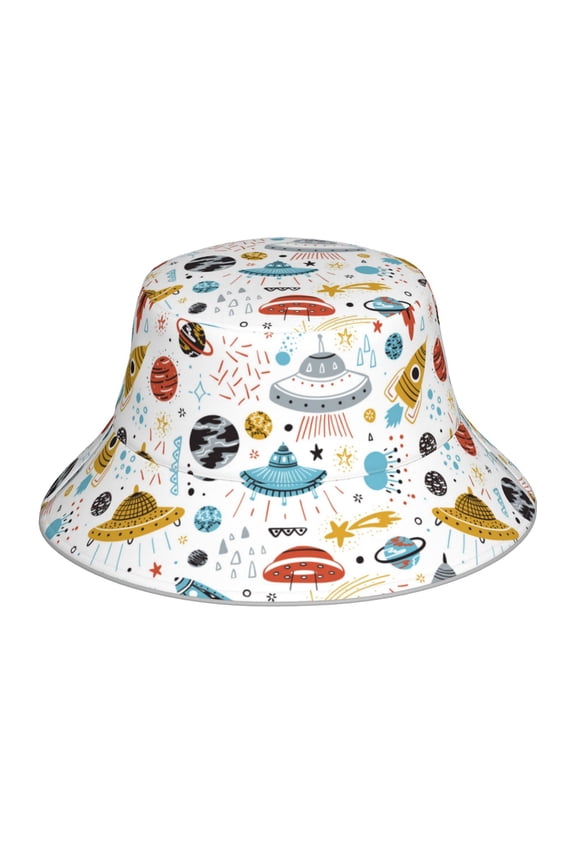 Cartoon Space for Unisex Bucket Hat Waterproof Rain Hat Reversible Shiny Rave Bucket Hat for Concert Festival Boonie Cap