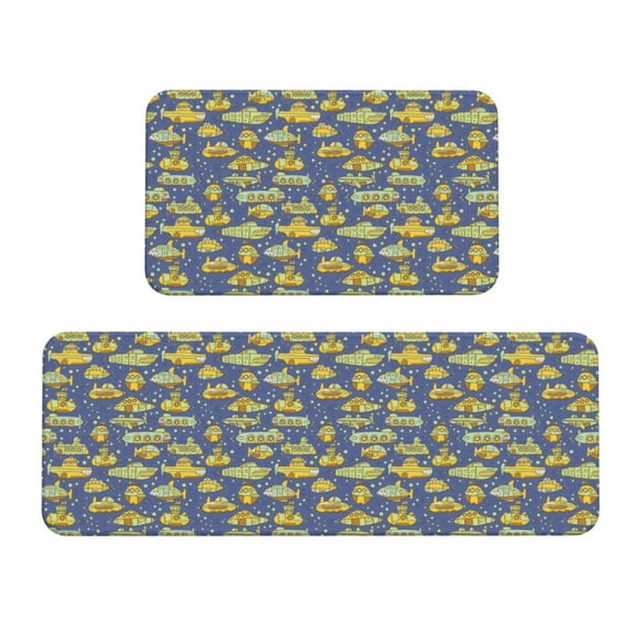 Honeii Cartoon Submarines Print Kitchen Mat [2 PCS] for Floor, Waterproof Non-Slip Rugs, Kitchen Decor,Standing Mat for Floor,Office, Sink, Laundry