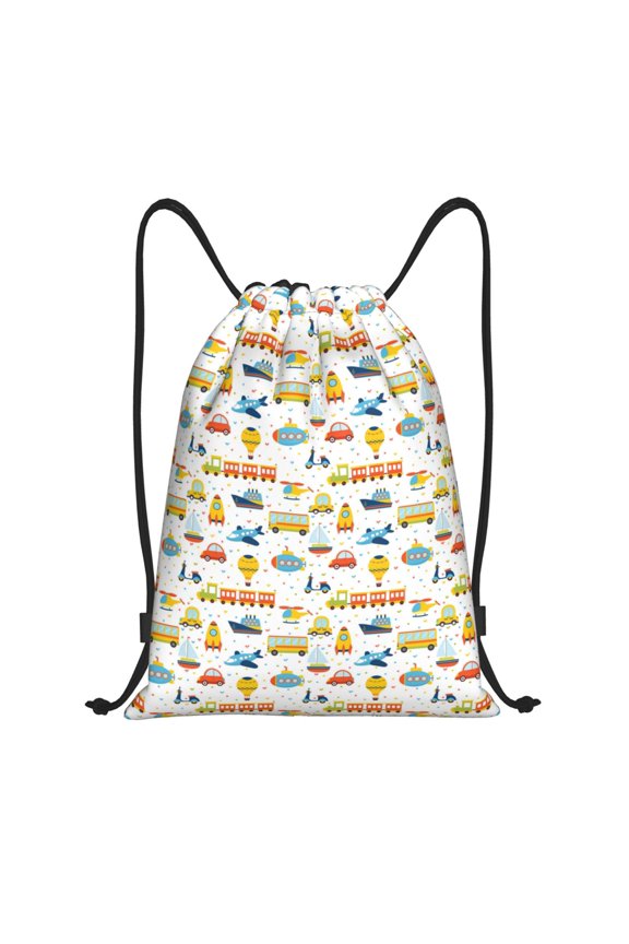 Cartoon Transport Print Drawstring Backpack,Drawstring Bags String Backpack Gym Cinch Sack Backpack Sport Bag Draw-Small