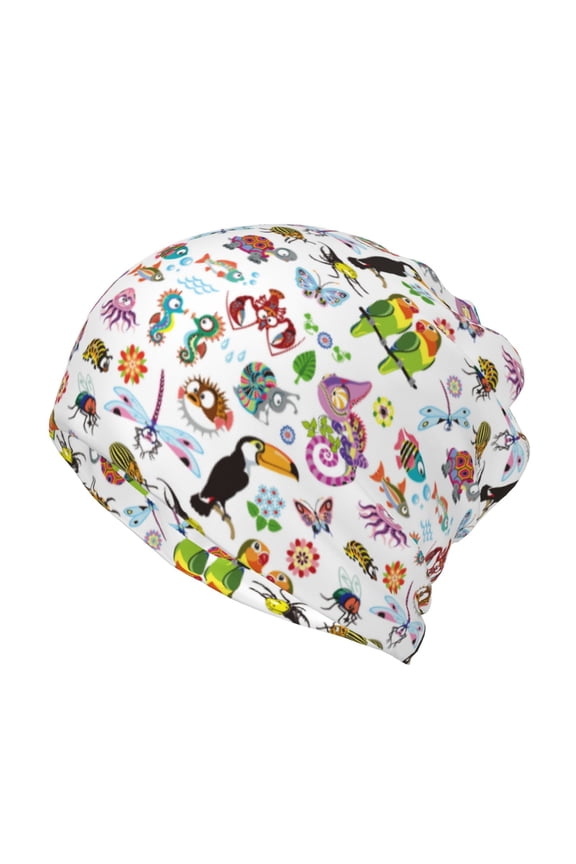 Cartoon Wild Animals Print Winter Beanie Daily Hat - Thermal Polar Fleece Ski Running Hat Skull Cap for Men and Women,Beanie