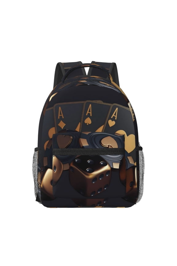 Casino Cards Poker Print Backpack for School,15.6 inch Laptop Back Pack for High School and College Students, Waterproof Computer Bookbag-One Size