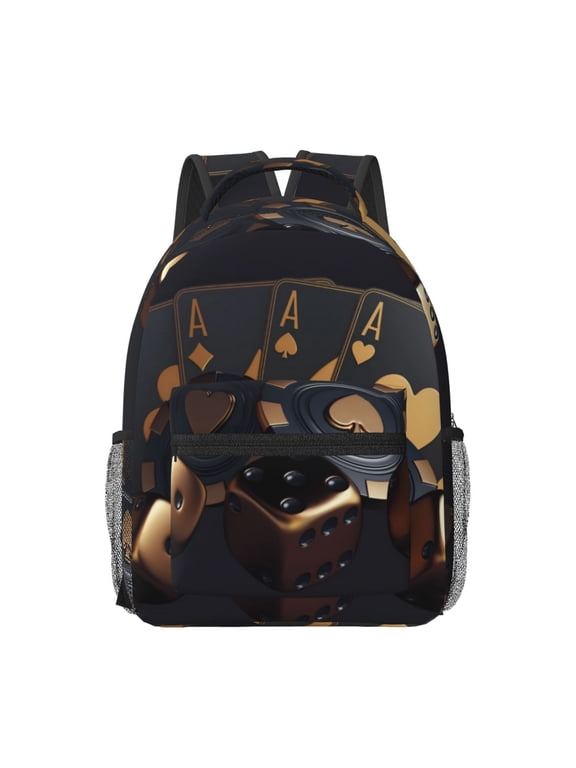 Casino Cards Poker Print Backpack for School,15.6 inch Laptop Back Pack for High School and College Students, Waterproof Computer Bookbag-One Size
