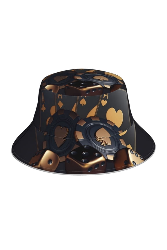 Casino Cards Poker for Unisex Bucket Hat Waterproof Rain Hat Reversible Shiny Rave Bucket Hat for Concert Festival Boonie Cap