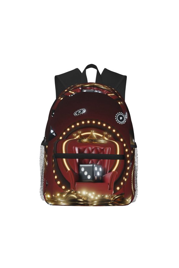 Casino King And Playing Cards Print School Backpack,Casual Lightweight Travel Rucksack Daypack,Backpacks for College High