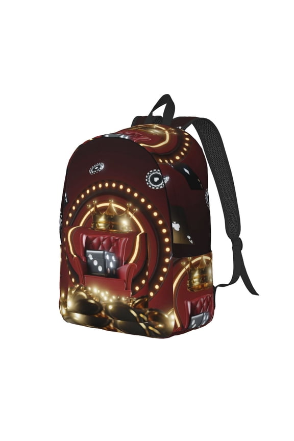 Casino King And Playing Cards Print Canvas Backpack for School & Outdoor,Laptop Excursion Backpack,Notebook School Bookbag For Men Women,for Work, Travel, and Everyday Use-Small