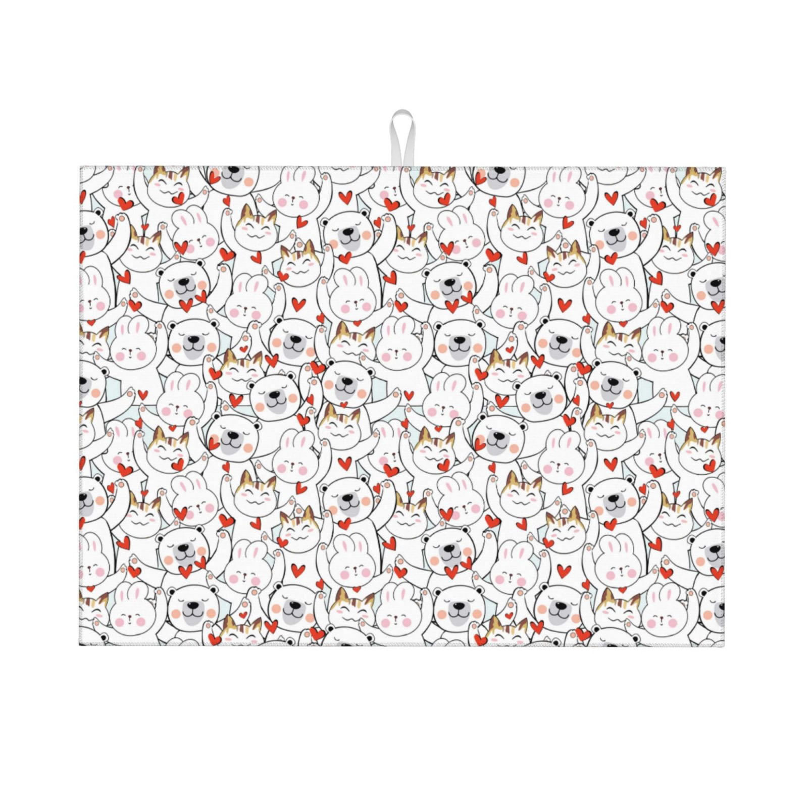 Honeii Cat Bear Rabbit print Super Absorbent Coffee Bar Mat Hide Stain ...