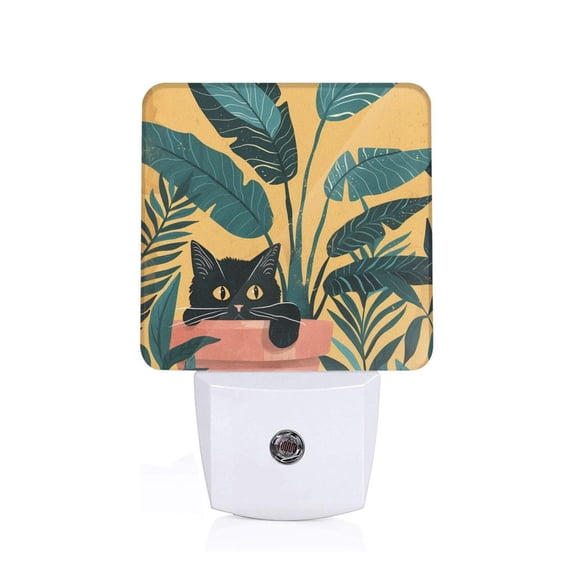 Honeii Cat Hiding In Potted Plants Print LED Night Light with Light Sensor, Night Lights Plug Into Wall,Ideal for Bedrooms and Hallways-US