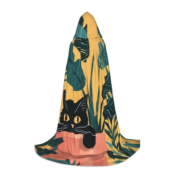 Honeii Cat Hiding In Potted Plants Print Poncho Cape, Cloak Coat, Snuggly Hooded Wearable Blanket, Hooded Cape For Teenagers,Halloween Costumes-Small