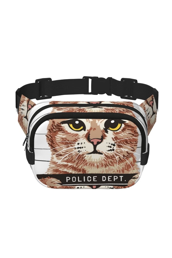 Cat Holding Mugshot Sign Print Square Double Layer Waist Bag,Waist Belt Bag Fashion Fanny Women and Men,For Travel Running Hiking Walking