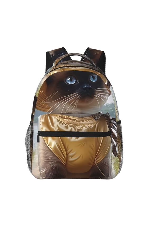 Cat In Sun Hat Print Backpack for Both Men and Women, Basic Bookbag for College, Work, or Travel,Rucksack Computer Bag-One Size