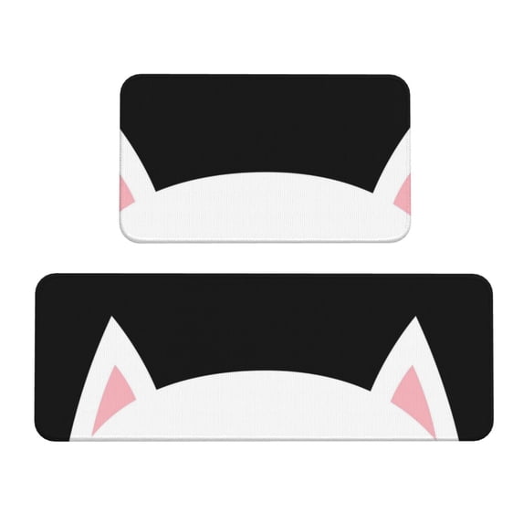 Honeii Cat Meow Print Kitchen Mat [2 PCS] for Floor, Waterproof Non-Slip Rugs, Kitchen Decor,Standing Mat for Floor,Office, Sink, Laundry