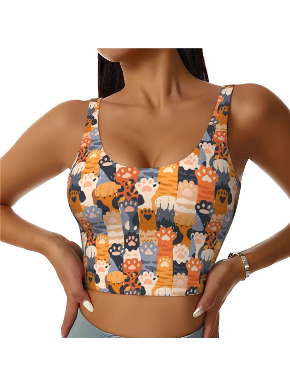 Cat Paws Patten Workout Crop Tank Top for Women Yoga Tank Tops Athletic Sports Shirts Exercise Undershirts,Sports Bra,Sports vest-