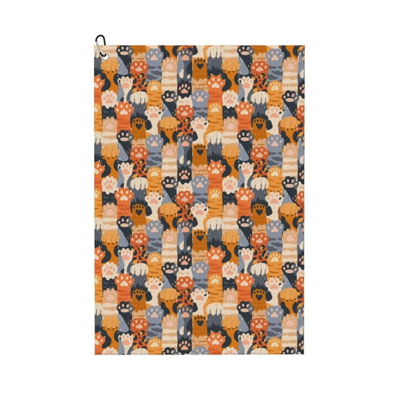 Honeii Cat Paws Print Golf Towel, Golf Towels for Golf Bag with Carabiner Clip, Tri-fold Waffle Pattern Golf Towel