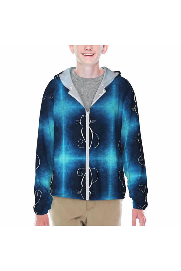 Cat Sketch Print Sun Protection Jacket Hooded Cooling Shirt with Pockets Hiking Outdoor Performance-Small