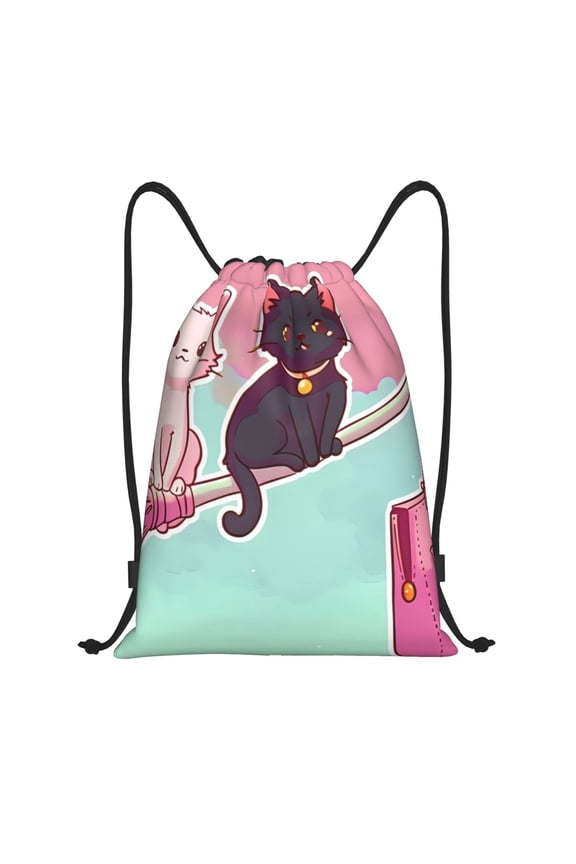 Cats On Broomstick Print Drawstring Backpack,Drawstring Bags String Backpack Gym Cinch Sack Backpack Sport Bag Draw-Small