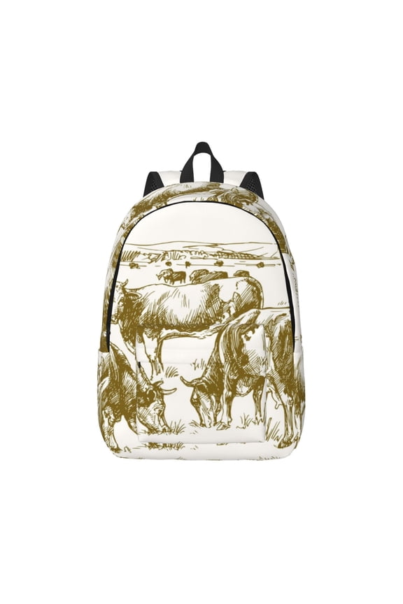 Cattle Drive By Two Cowboys 1 Print Canvas College Laptop Backpack, Durable Rucksack Travel Notebook Bag School Backpack Book Bag for Men Women-Small