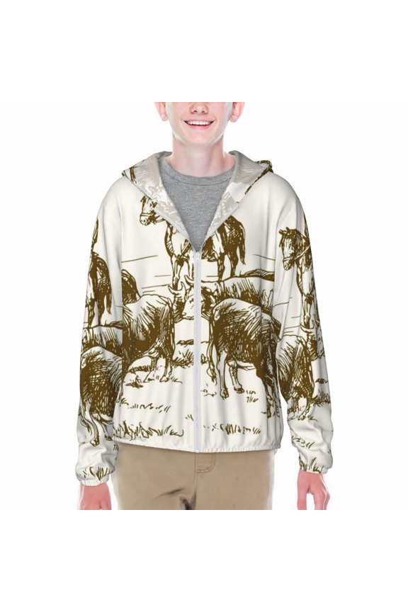 Cattle Drive By Two Cowboys Print Sun Protection Jacket Hooded Cooling Shirt with Pockets Hiking Outdoor Performance-Large