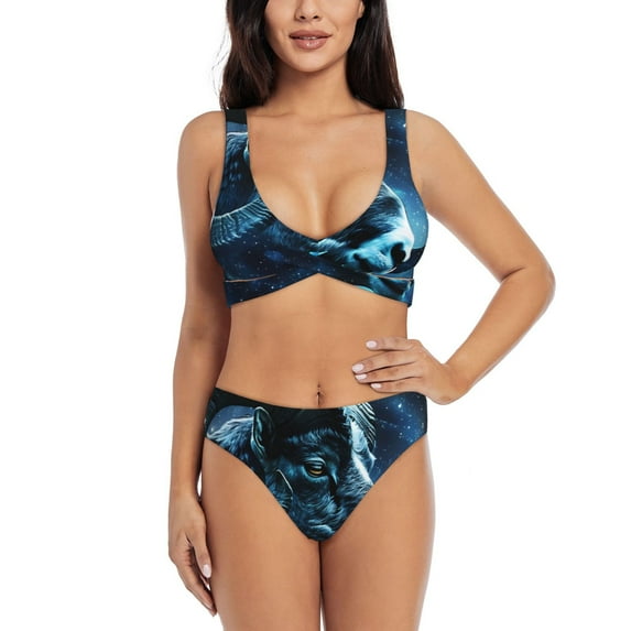 Honeii Celestial Ram Night Sky Print Women’s Bikini Set,Two Piece Swimsuit Bathing Suits,Stylish High Elasticity Swimwear for Beach and Pool