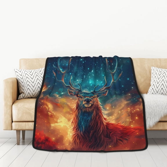 Honeii Celestial Stag Cosmic Glow for Throw Blanket for Couch - Thick Blanket, Soft Fuzzy Plush Throw Blanket for All Seasons, Double Sided Blanket,50x60 In