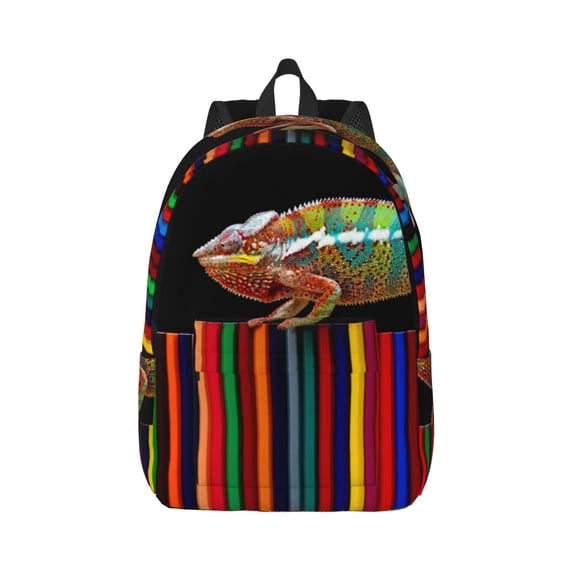 Honeii Chameleon Panther On Colored Pencils Print Canvas College Laptop Backpack, Durable Rucksack Travel Notebook Bag School Backpack Book Bag for Men Women-Small