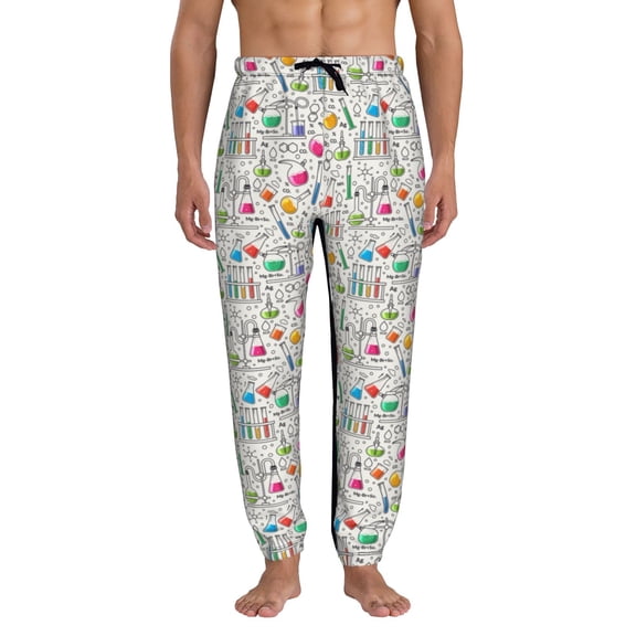Honeii Chemical Flasks And Test Tubes Print Mens Jogger Sweatpants, Men's Lounge Pants with Pockets-Small