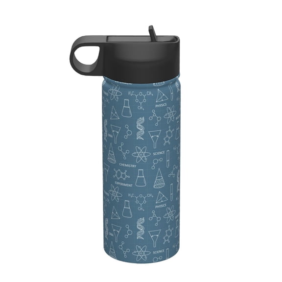Honeii Chemical Formulas And Objects Print 18 oz Insulated Water Bottle with Straw Lid, Stainless Steel Sports Water Bottles, Double Walled Vacuum, Leak Proof