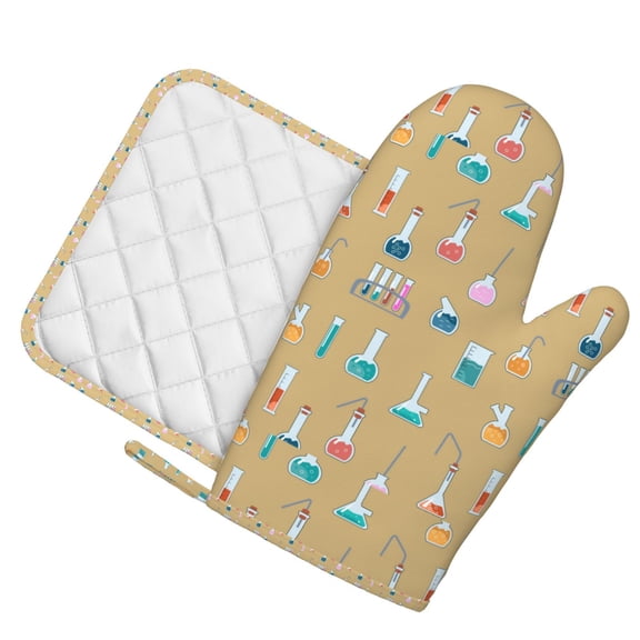 Honeii Chemistry Class patten Oven Mitts and Pot Holders Sets, Baker Oven Mitts, Mittens for Kitchen Decor, Baking Lover over Gloves Gifts