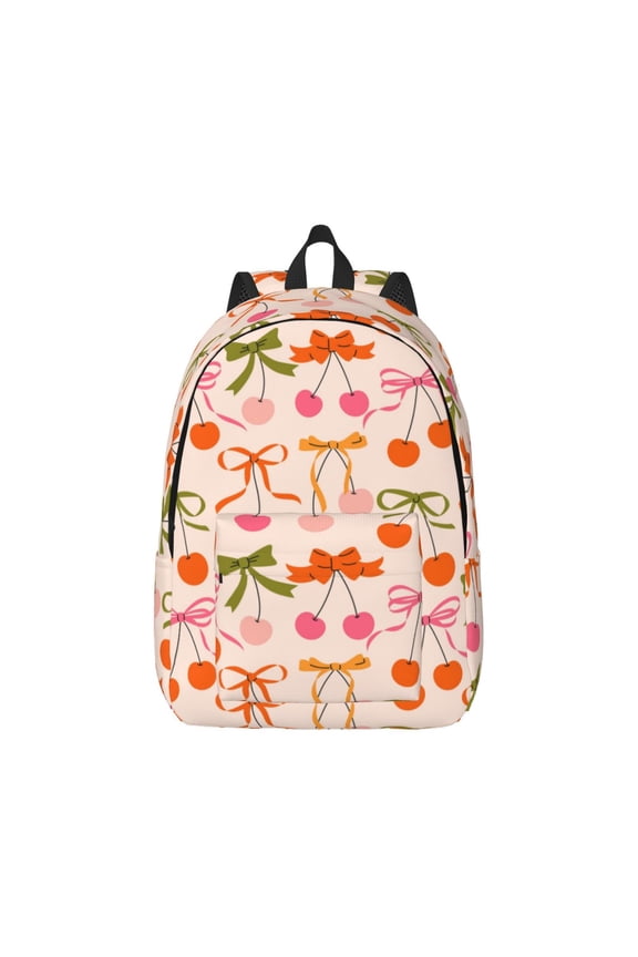 Cherries And Bows Print Canvas College Laptop Backpack, Durable Rucksack Travel Notebook Bag School Backpack Book Bag for Men Women-Small