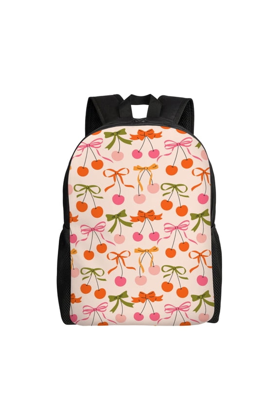 Cherries And Bows Print Laptop Backpack for Work, College, Travel, Daily Backpacks for Men Women, Sport Rucksack,Computer Bag