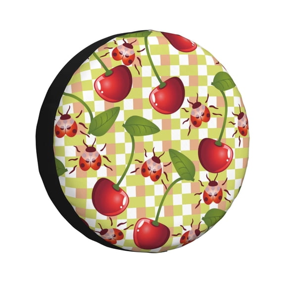 Honeii Cherries and Ladybirds Print Tire Covers, Waterproof Anti-UV Sun Snow Rain Tire Covers for Trailers, RV, Camper, SUV, Truck-16 inch