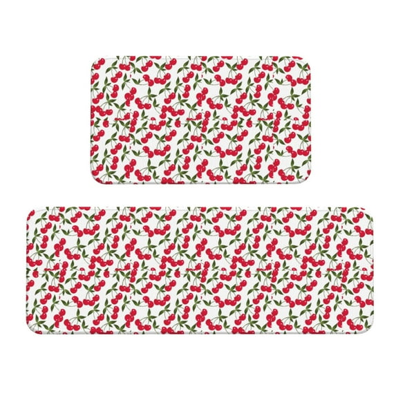 Honeii Cherry_1 Print Kitchen Mat [2 PCS] for Floor, Waterproof Non-Slip Rugs, Kitchen Decor,Standing Mat for Floor,Office, Sink, Laundry