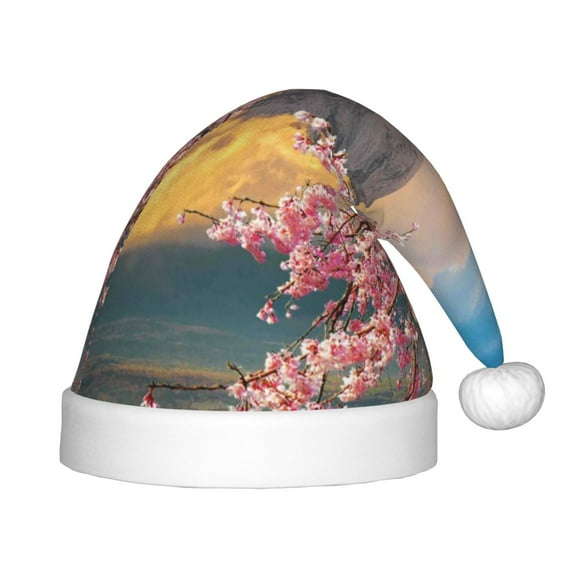 Honeii Cherry Blossoms Print Hat Santa Claus Hat For Xmas Party, Christmas Caps For Boys Girls Child,Christmas Beanie