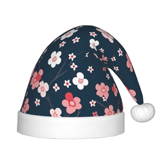 Honeii Cherry Blossoms Print Hat Santa Claus Hat For Xmas Party, Christmas Caps For Boys Girls Child,Christmas Beanie