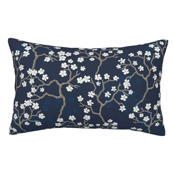 Honeii Cherry Blossoms on Navy Background Print Pillow Cases,Plush Throw Pillow Covers,Decorative Pillowcase for Sofa, Couch, Living Room-16"x24"