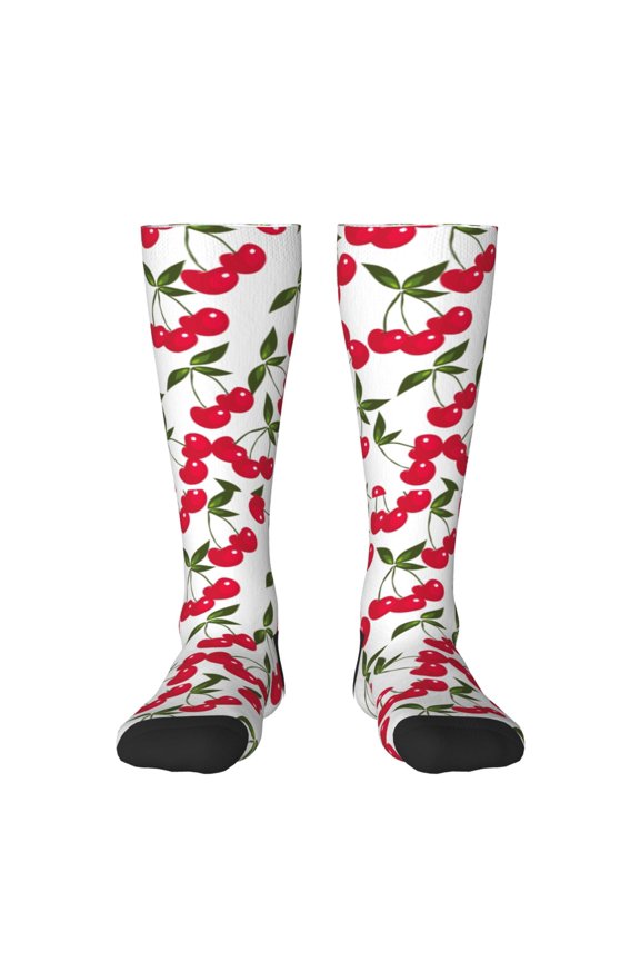Cherry Print Long Socks,Novelty Design Socks Gift for Men and Women,Crew Socks,Calf Socks