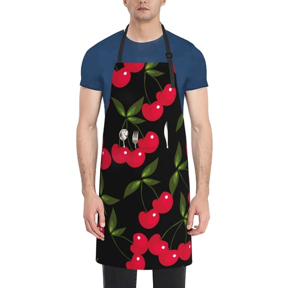 Honeii Cherry Print Waterproof Apron, Adjustable Kitchen Apron with Pockets,for Gardening, Dishwashing, Meat Processing, Car Washing, and Pet Grooming
