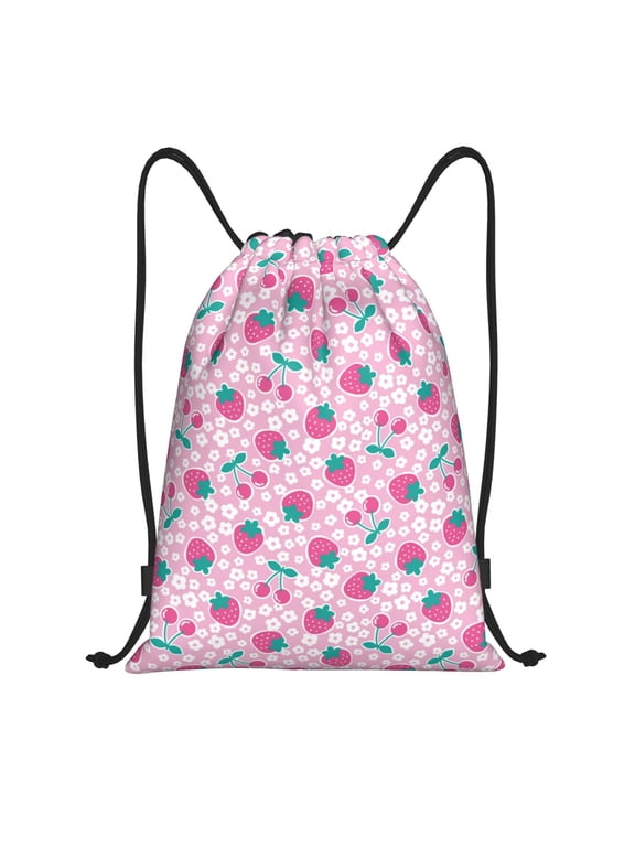 Cherry Strawberry Print Drawstring Backpack,Drawstring Bags String Backpack Gym Cinch Sack Backpack Sport Bag Draw-Small