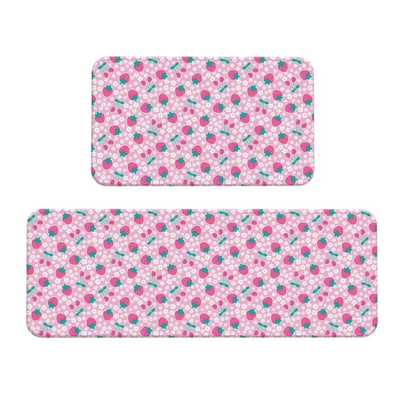 Honeii Cherry Strawberry Print Kitchen Mat [2 PCS] for Floor, Waterproof Non-Slip Rugs, Kitchen Decor,Standing Mat for Floor,Office, Sink, Laundry