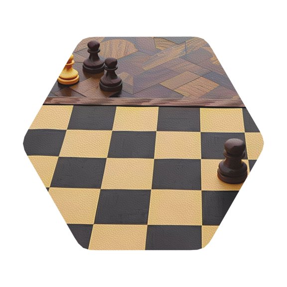 Honeii Chess Board With Pawns Print Leather Coaster Set of 6, Ideal for Safeguarding Your Furniture from Drinks Spills and Effortless Cleanup,Hexagon