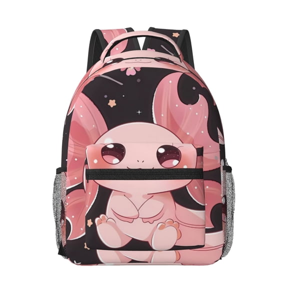 Honeii Chibi Axolotl Sakura Fantasy Print Backpack for School,15.6 inch Laptop Back Pack for High School and College Students, Waterproof Computer Bookbag-One Size