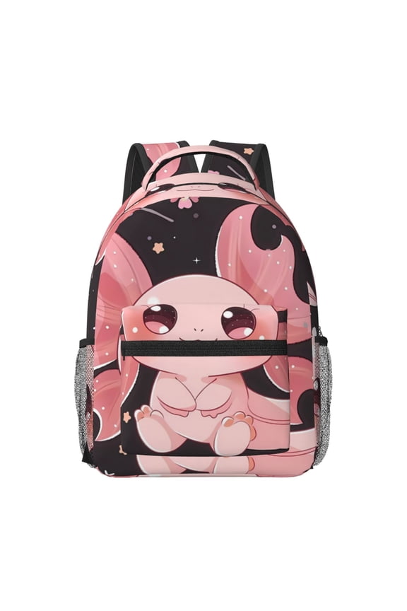 Chibi Axolotl Sakura Fantasy Print Backpack for School,15.6 inch Laptop Back Pack for High School and College Students, Waterproof Computer Bookbag-One Size