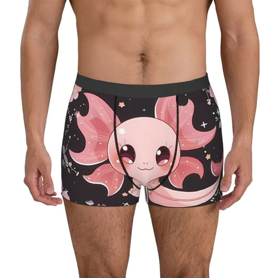 Honeii Chibi Axolotl Sakura Fantasy Print Mens Boxer Briefs Breathable,Boxer Brief for Men, Moisture-Wicking Underwear-Small
