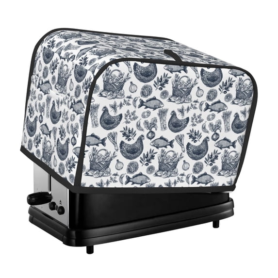 Honeii Chicken And Fish Print 2 slice Toaster Cover, Two Slice Toaster Dust-proof Cover For Kitchen Small Appliance and Fingerprint Protection